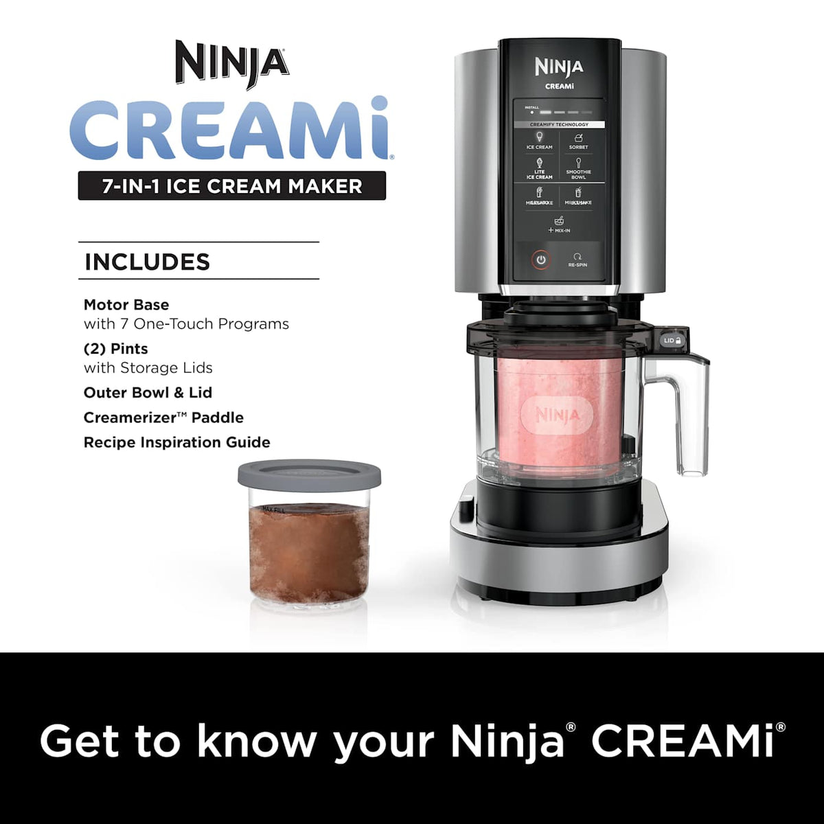 Ninja® CREAMi® 7-in-1 Ice Cream Maker and 2 Extra Pints Bundle