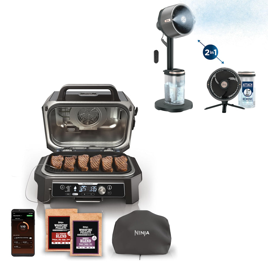 Ninja Woodfire Pro Connect™ XL Outdoor Grill & Smoker and Shark FlexBreeze Pro Mist Fan Bundle C6